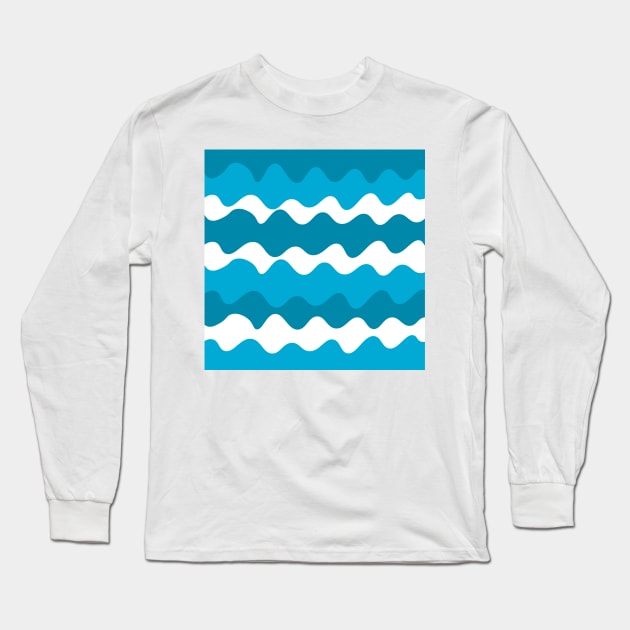 Blue and white horizontal waves pattern Long Sleeve T-Shirt by Baobabprintstore